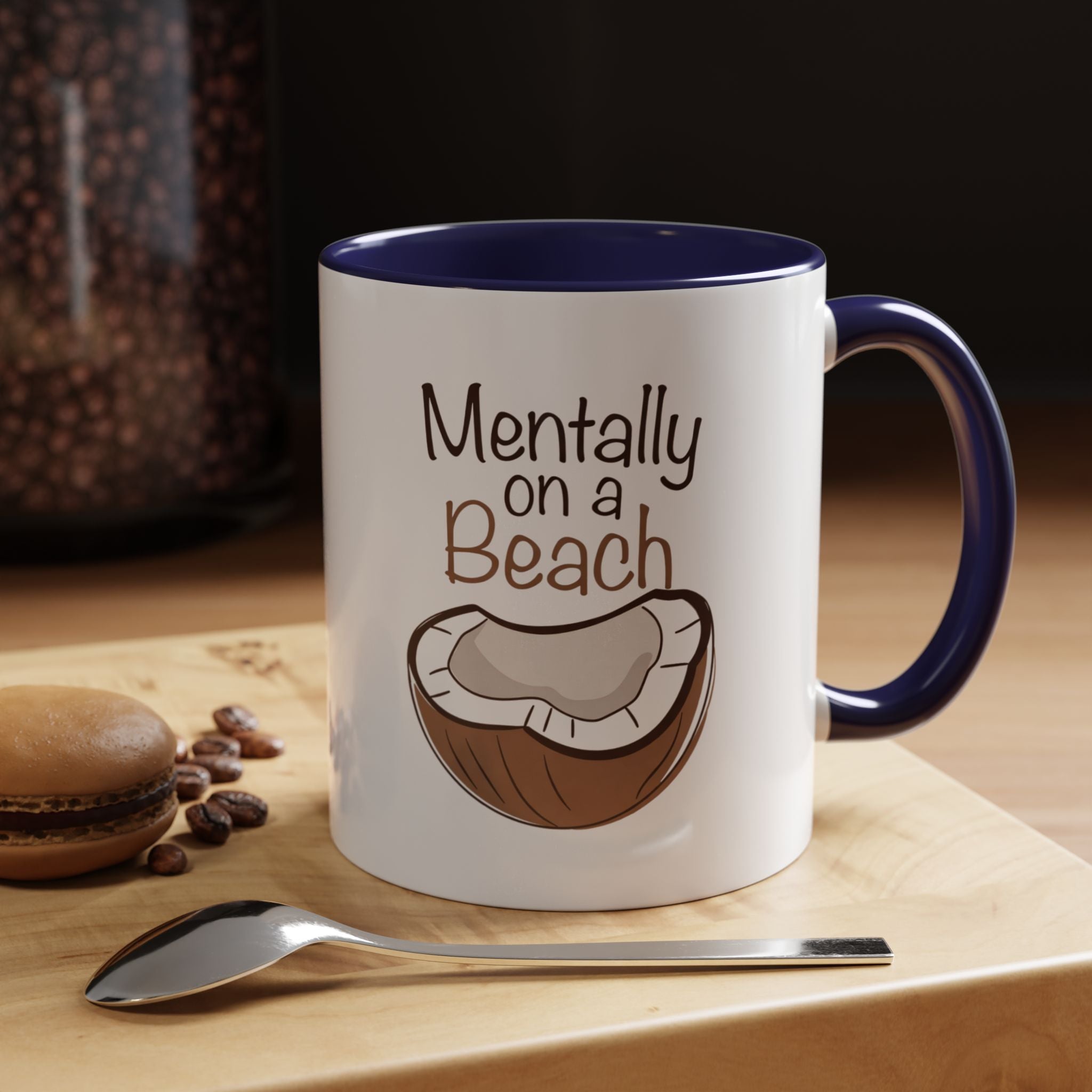 Mentally on a Beach Coffee Mug — Coconut Graphic Accent Mug