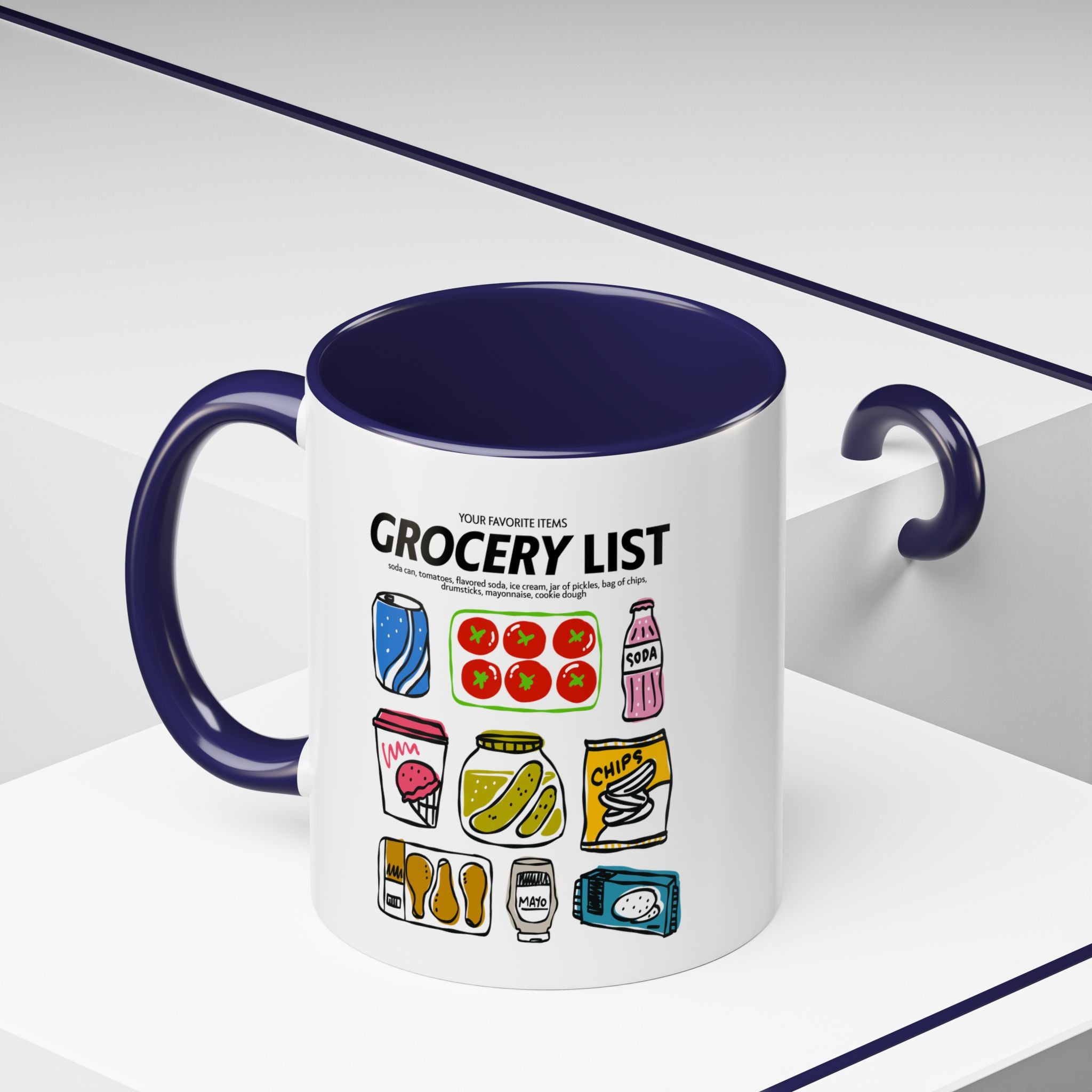 Grocery List Accent Coffee Mug – Funny Illustrated Pantry Icons