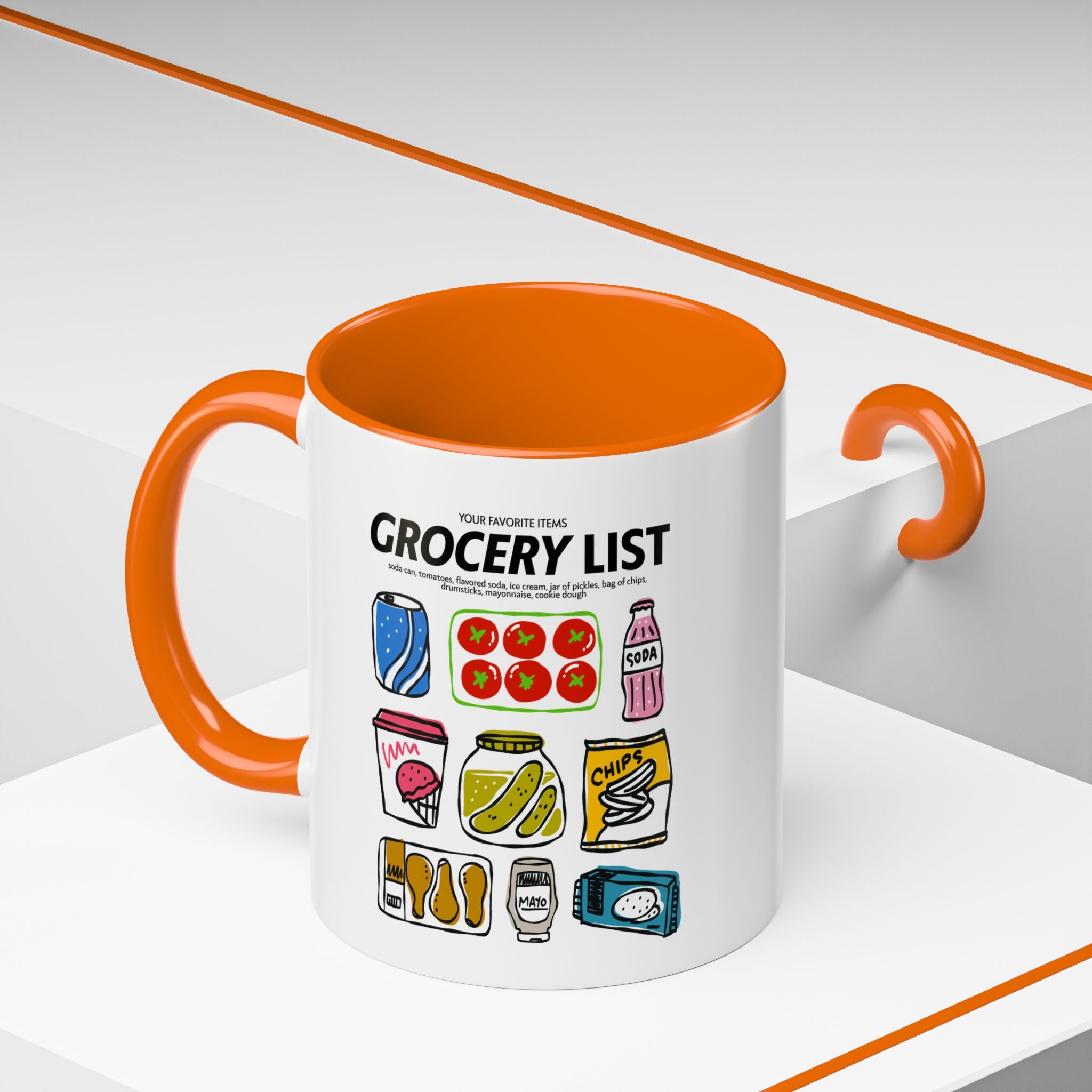 Grocery List Accent Coffee Mug – Funny Illustrated Pantry Icons