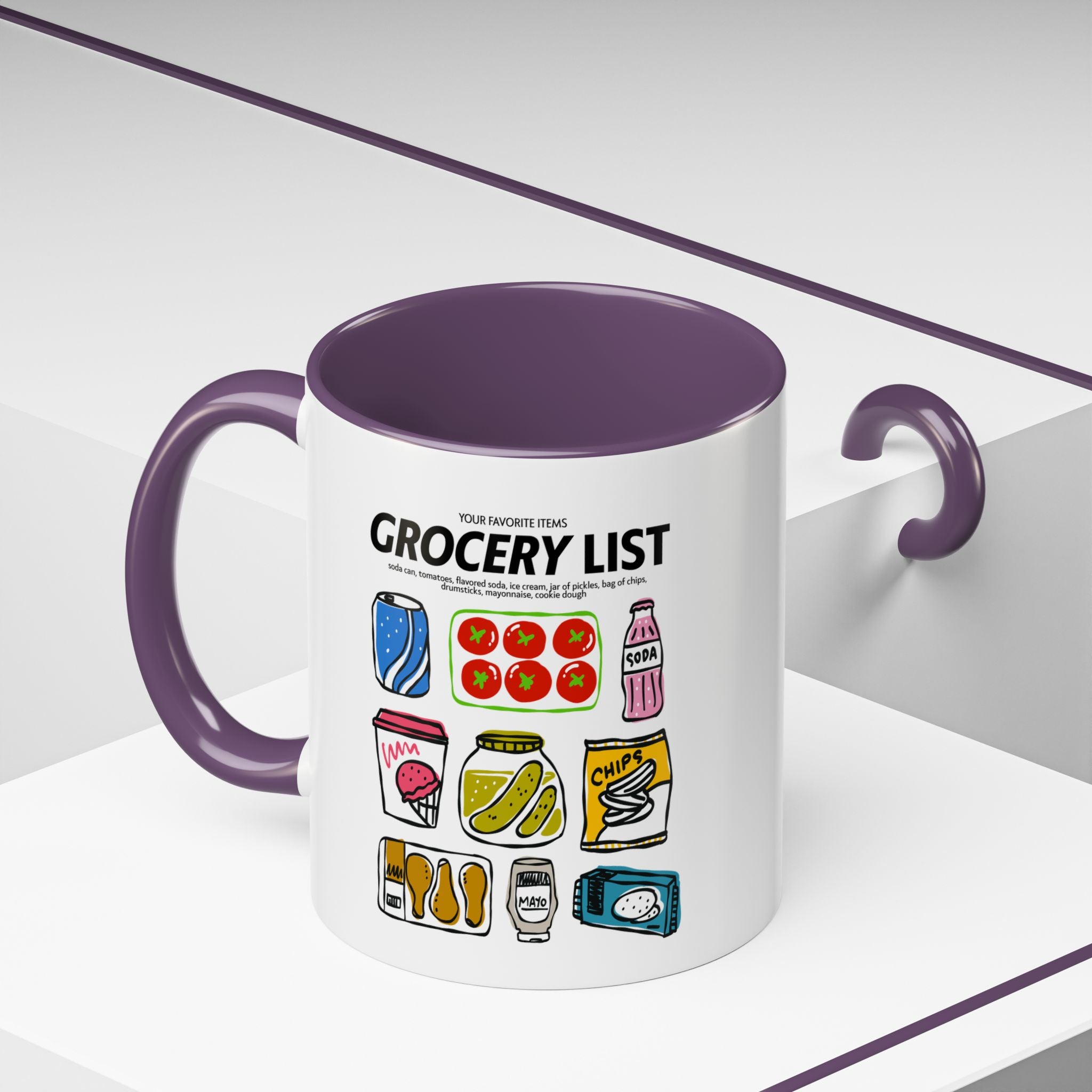 Grocery List Accent Coffee Mug – Funny Illustrated Pantry Icons