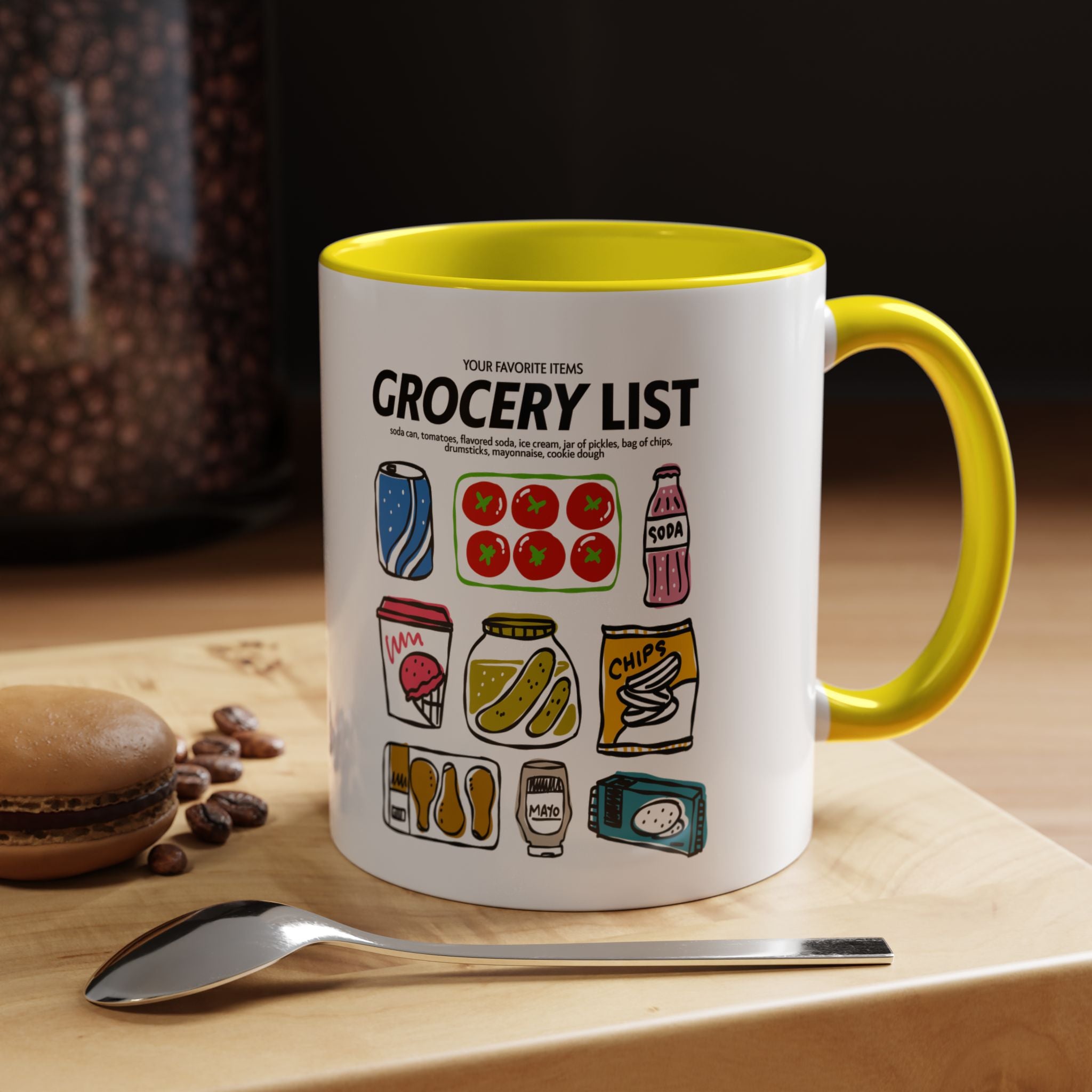 Grocery List Accent Coffee Mug – Funny Illustrated Pantry Icons