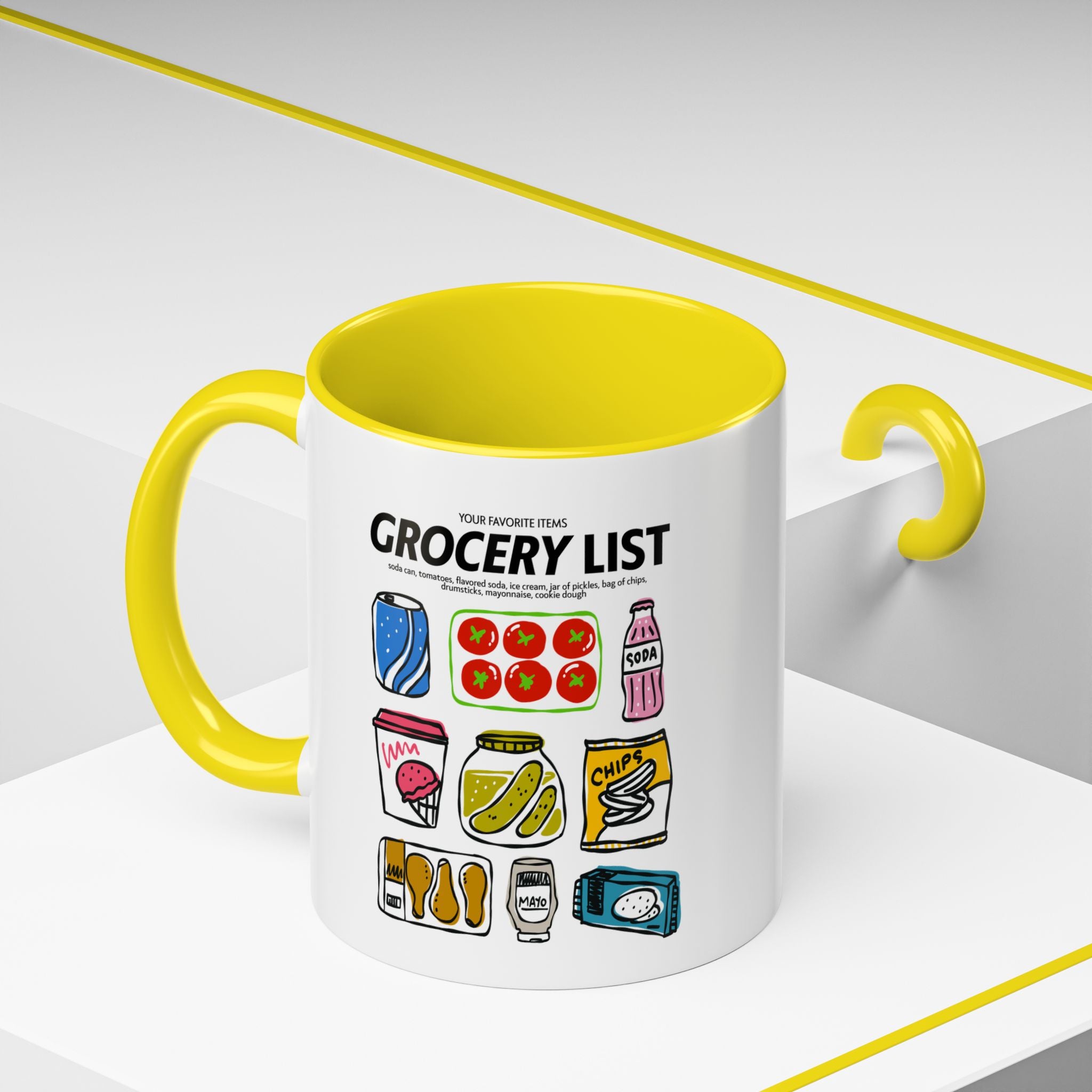 Grocery List Accent Coffee Mug – Funny Illustrated Pantry Icons