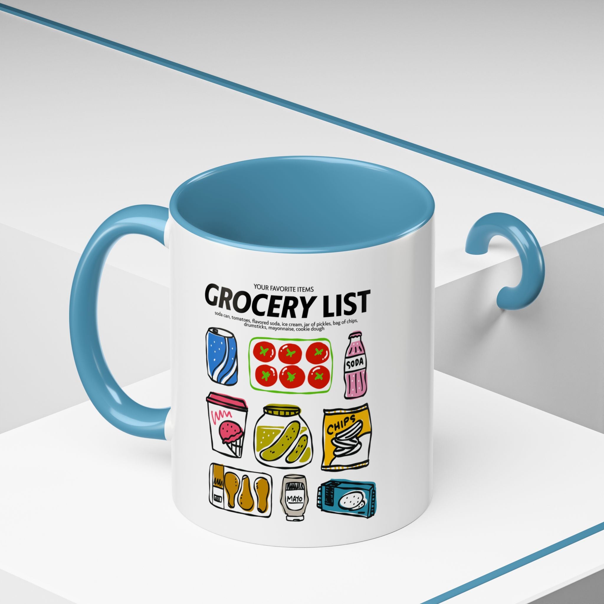 Grocery List Accent Coffee Mug – Funny Illustrated Pantry Icons