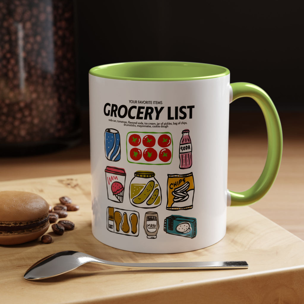Grocery List Accent Coffee Mug – Funny Illustrated Pantry Icons