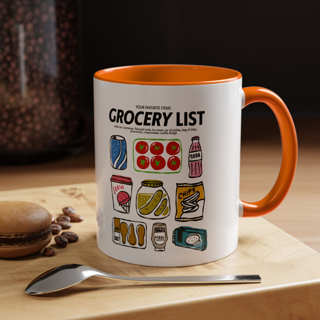 Grocery List Accent Coffee Mug – Funny Illustrated Pantry Icons