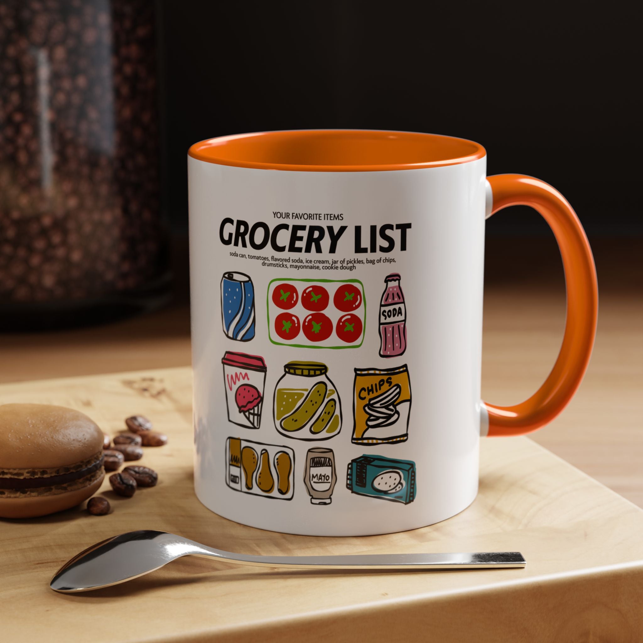 Grocery List Accent Coffee Mug – Funny Illustrated Pantry Icons