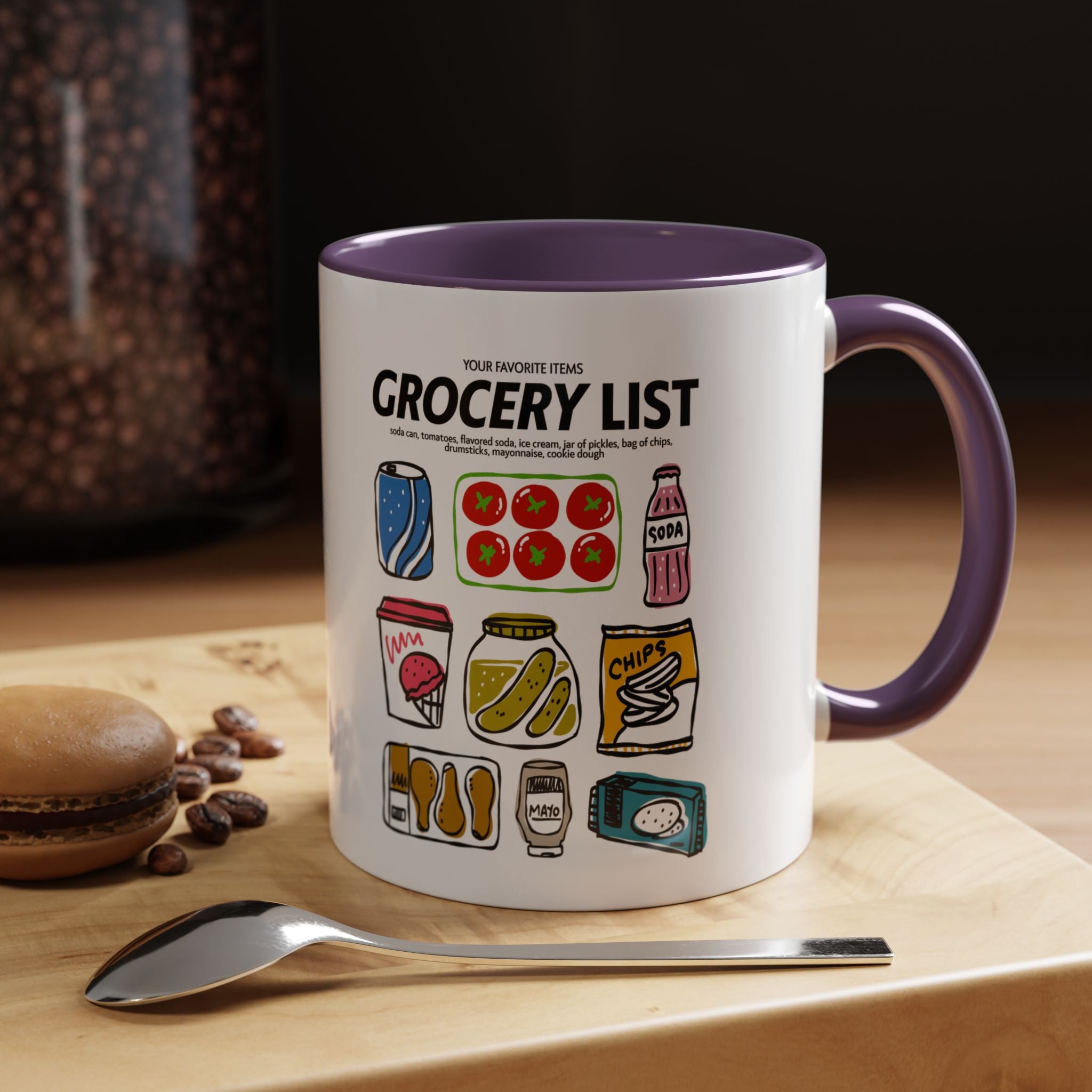 Grocery List Accent Coffee Mug – Funny Illustrated Pantry Icons