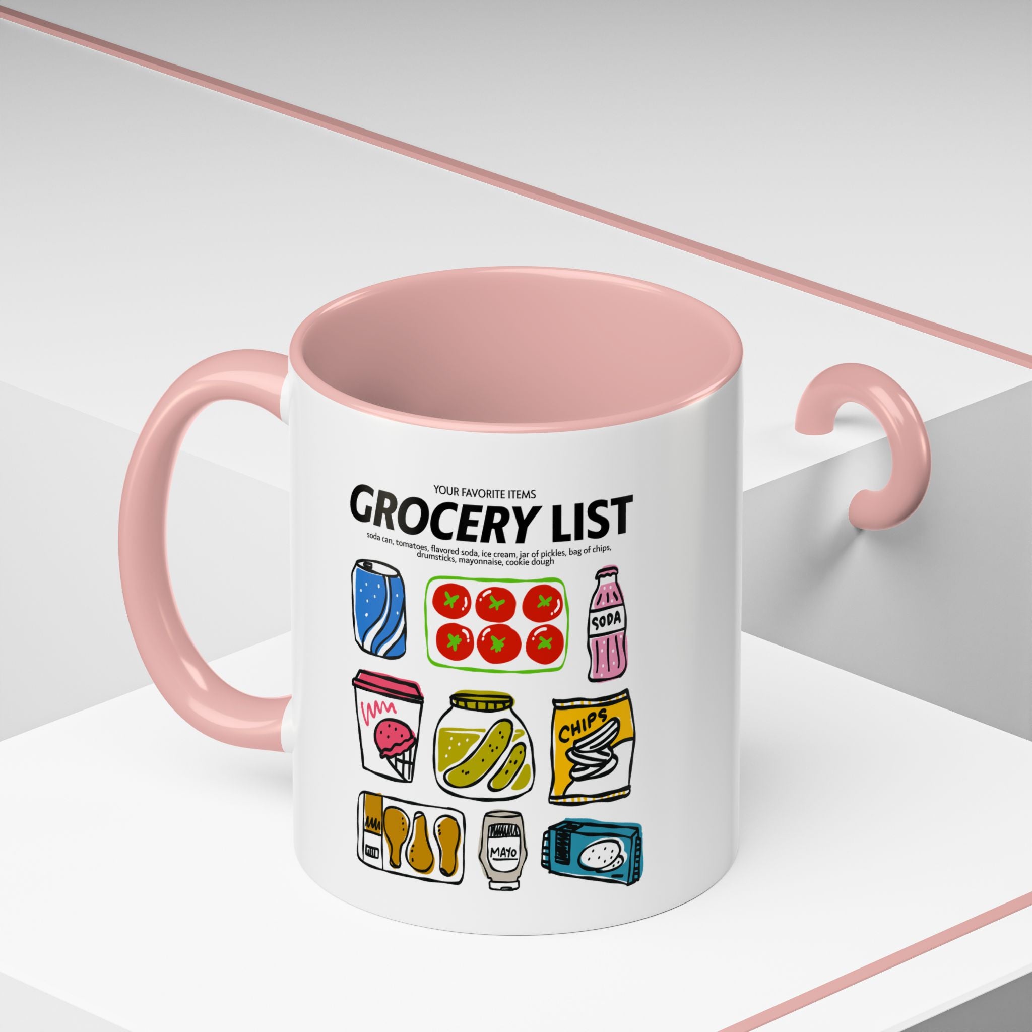 Grocery List Accent Coffee Mug – Funny Illustrated Pantry Icons