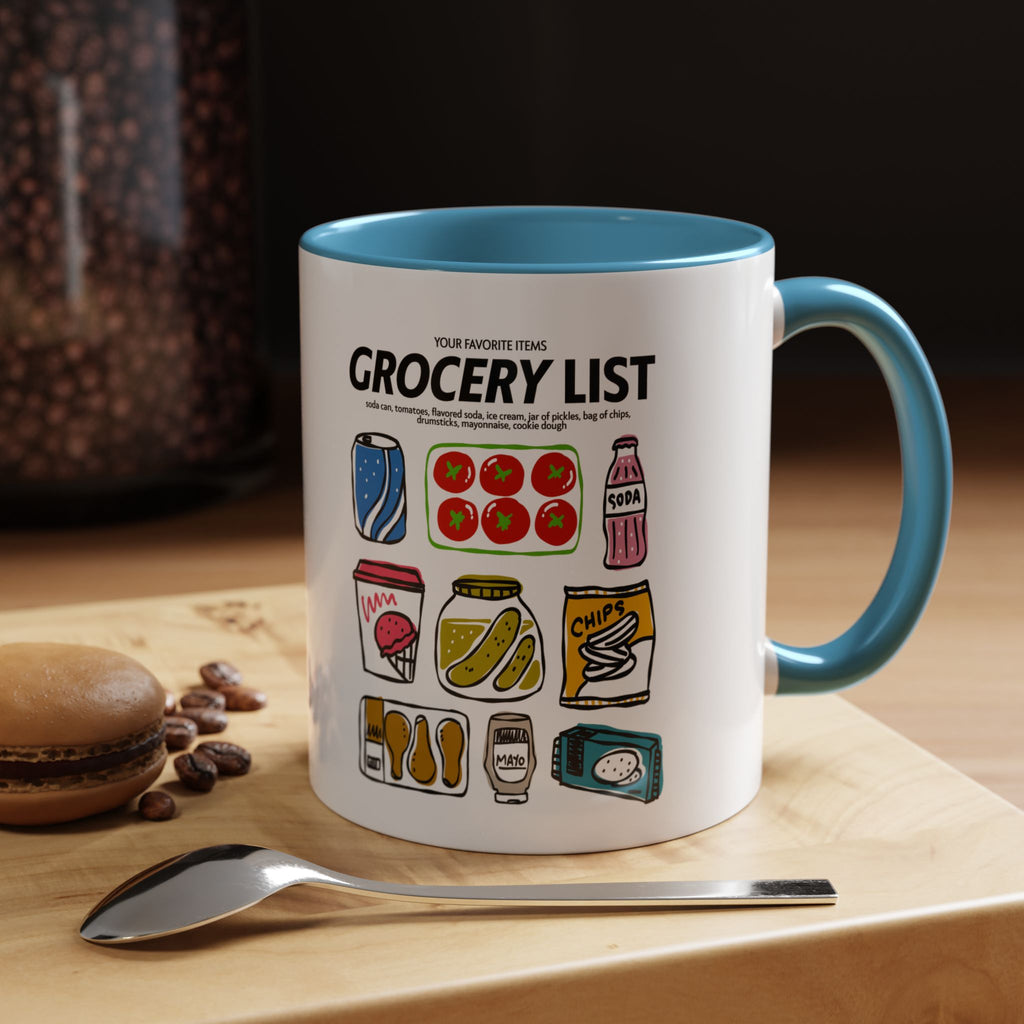 Grocery List Accent Coffee Mug – Funny Illustrated Pantry Icons