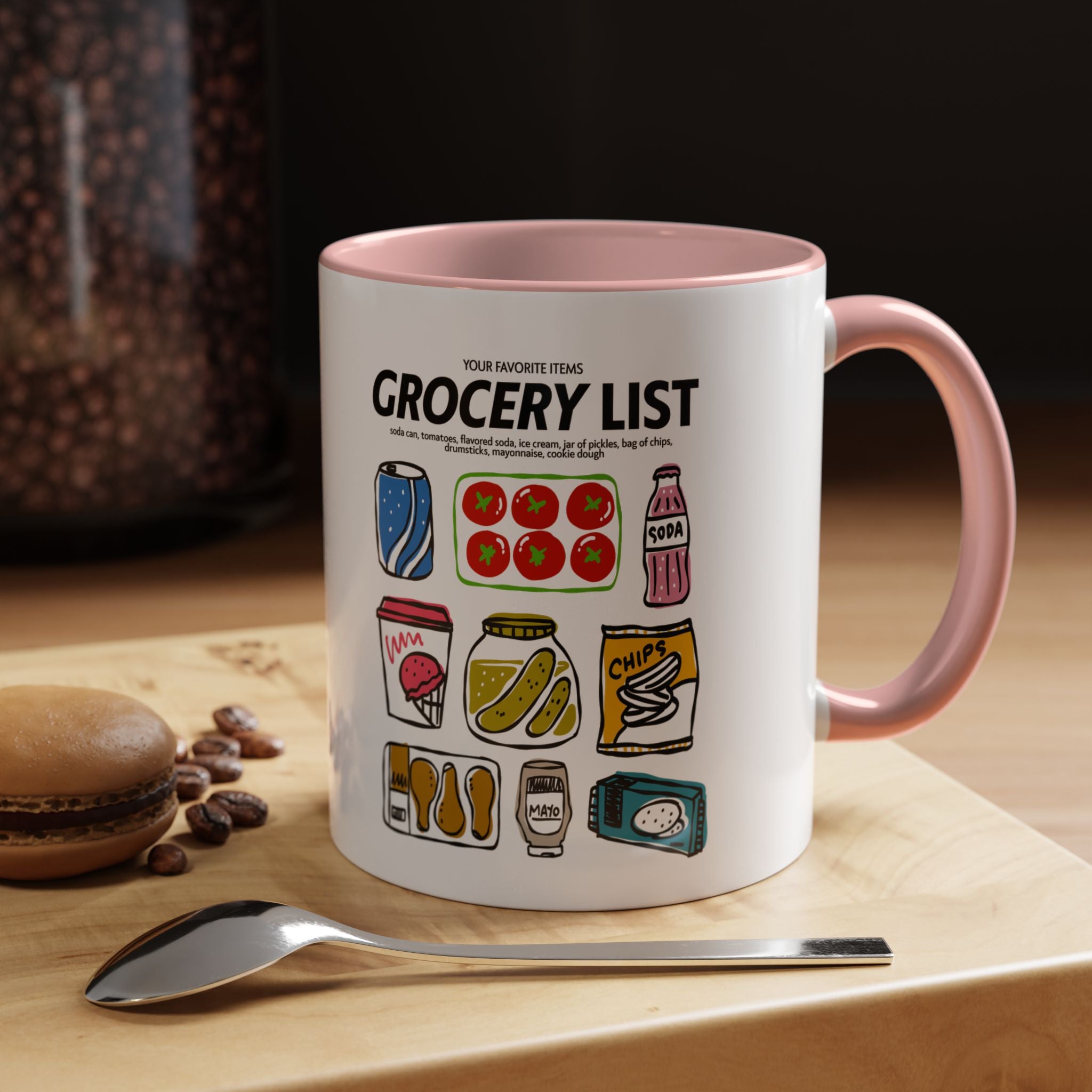 Grocery List Accent Coffee Mug – Funny Illustrated Pantry Icons