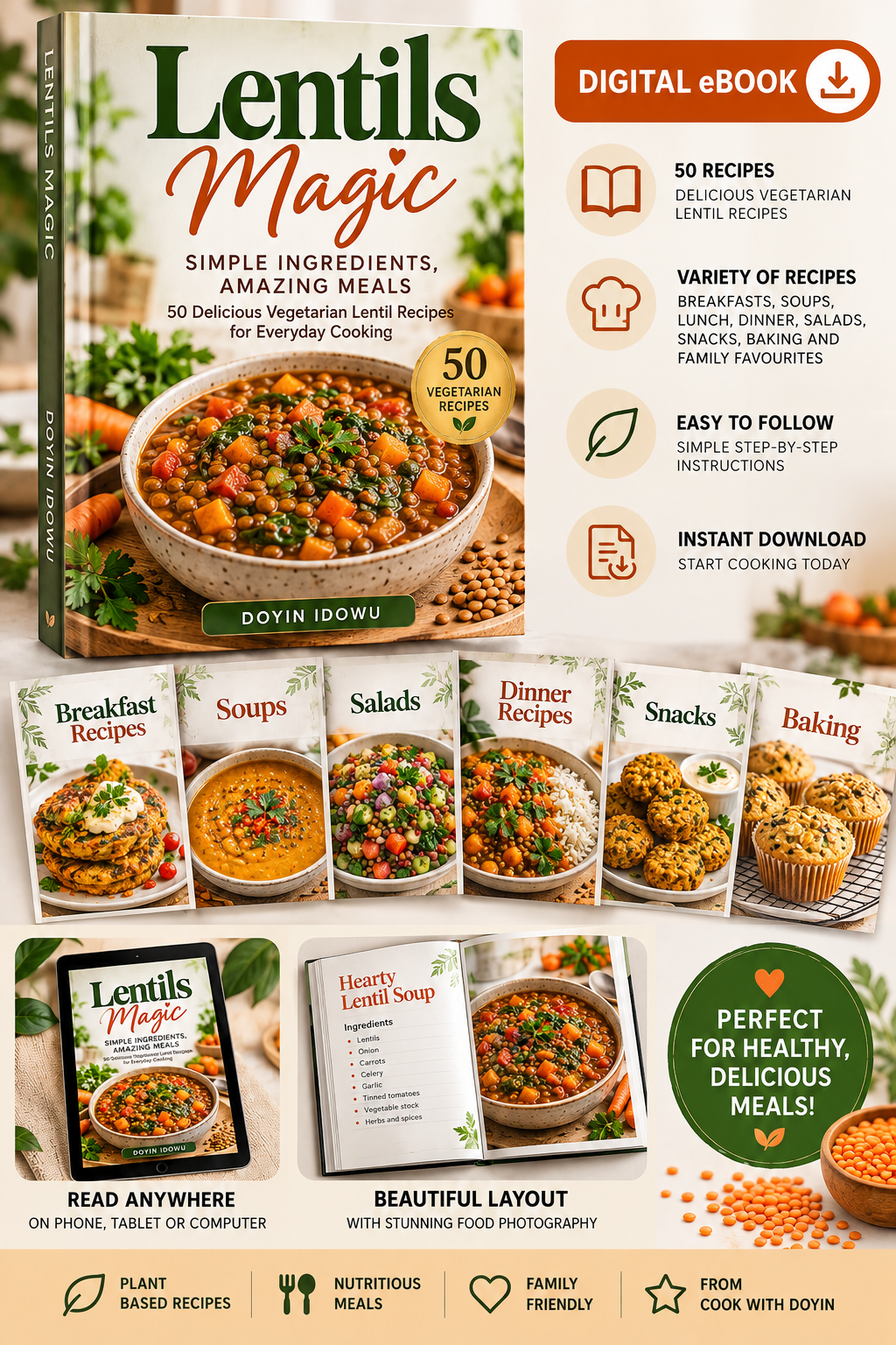 Lentils Magic eBook: 50 Easy Vegetarian Lentil Recipes