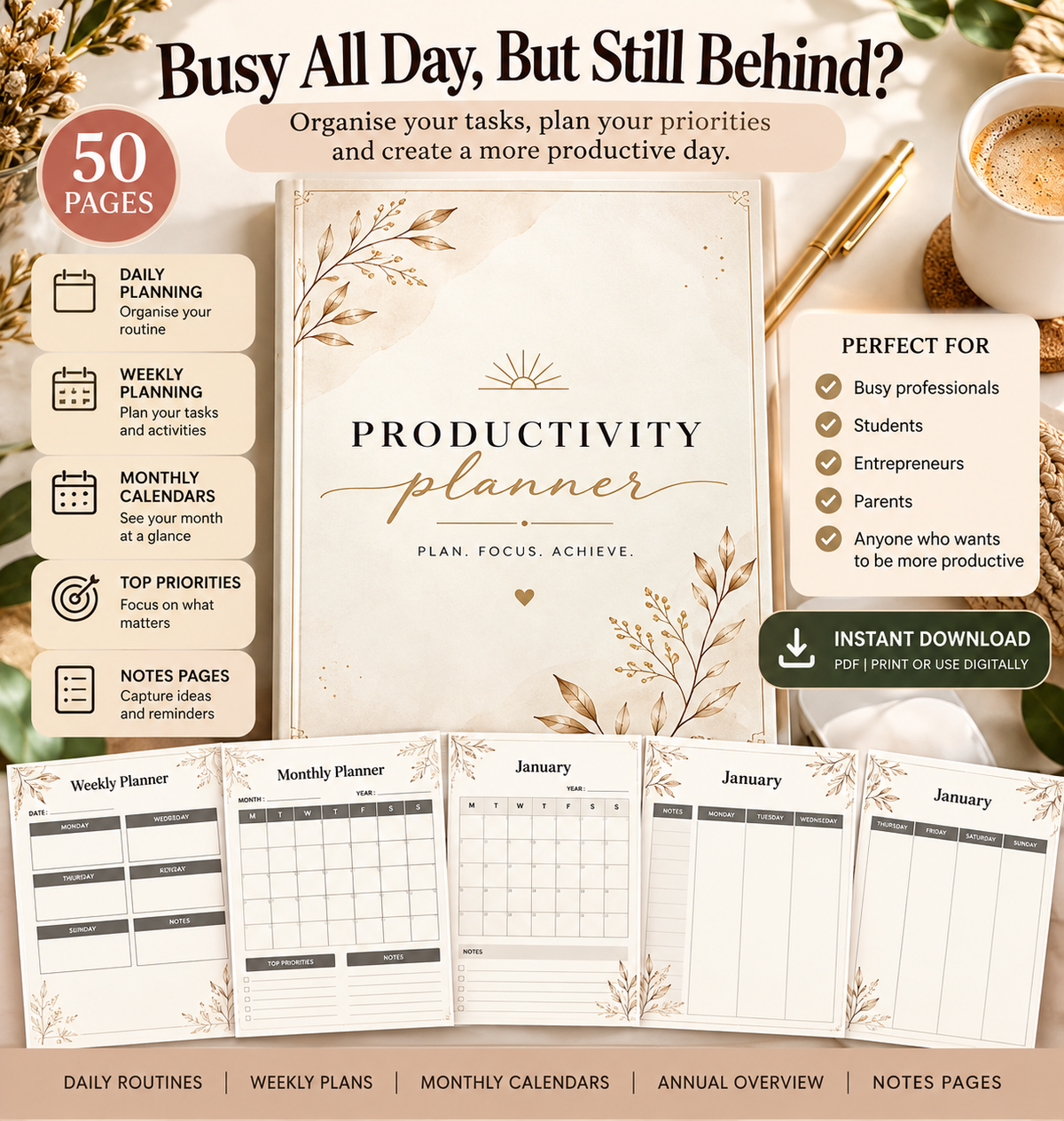 Productivity Planner | Daily, Weekly & Monthly Organiser