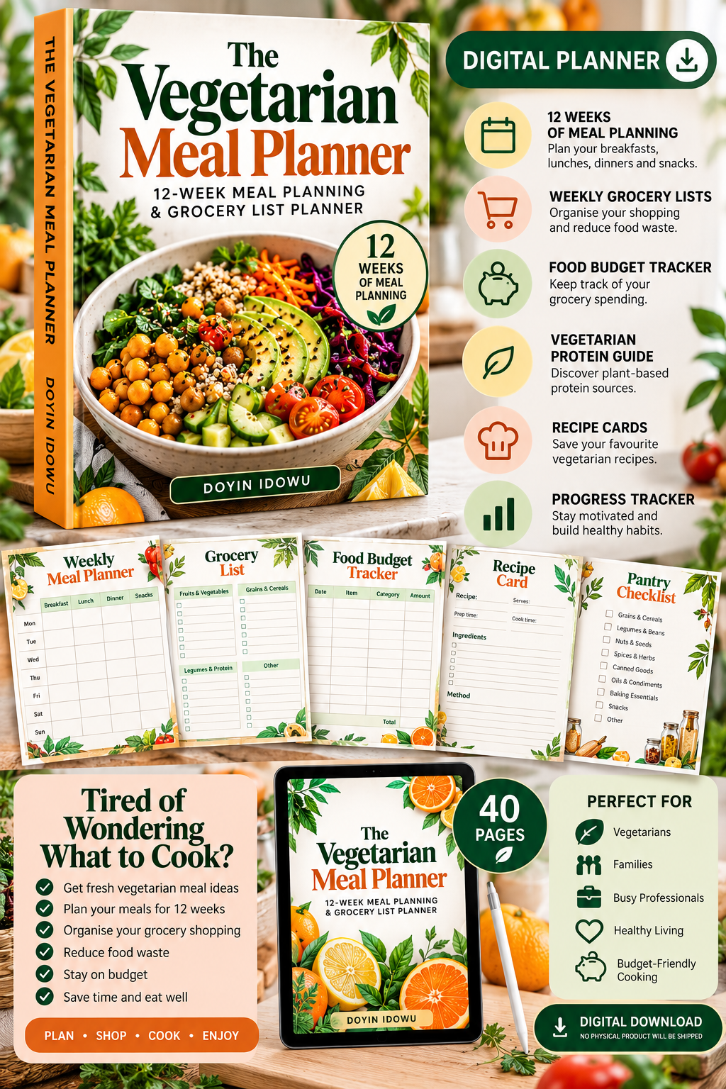 The Vegetarian Meal Planner | 12-Week Meal Planning & Grocery List Planner
