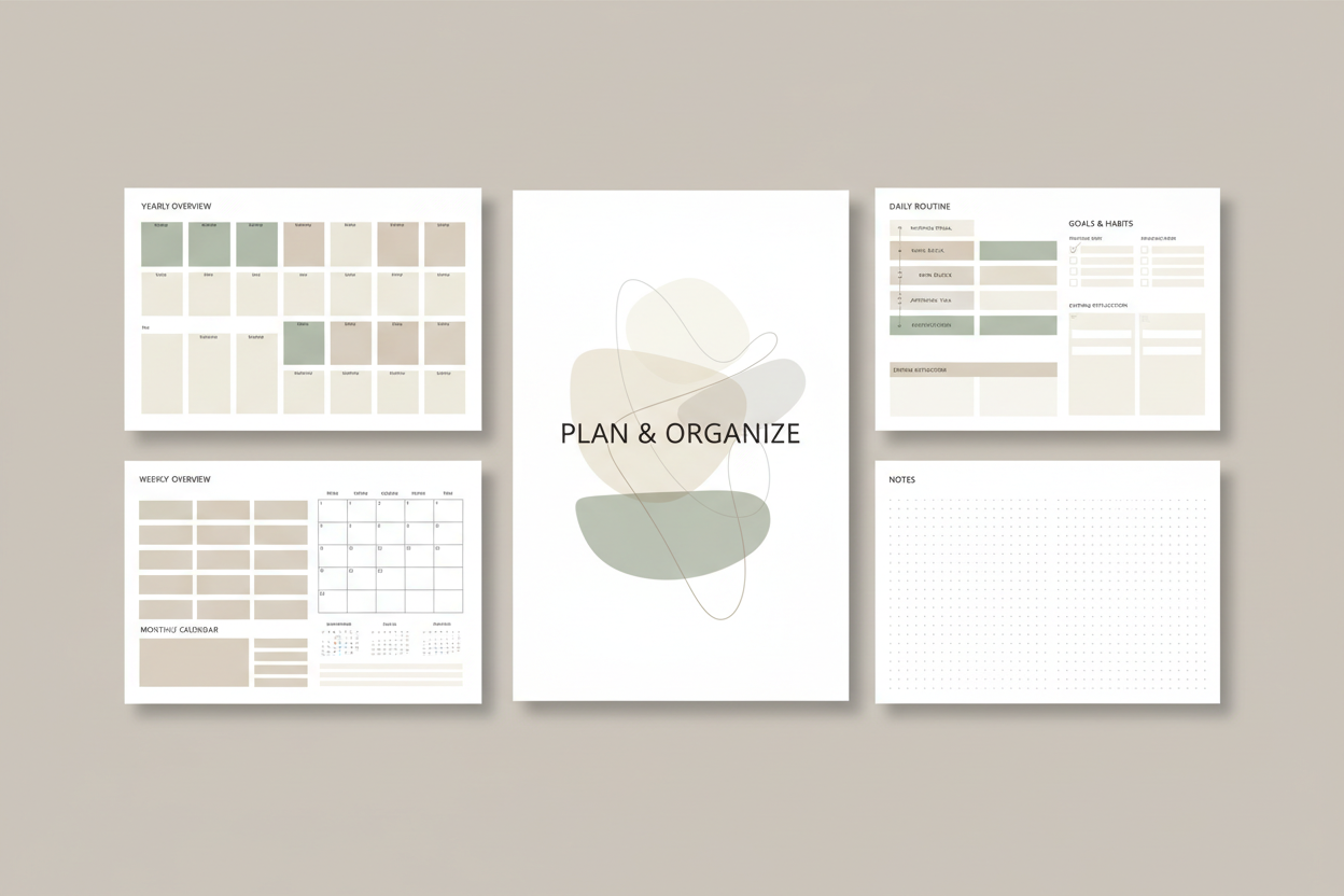 Productivity Planner Printable | Weekly Monthly Yearly Planner, Daily Routine Planner, Goal Setting, Minimalist Digital Planner, Instant Download
